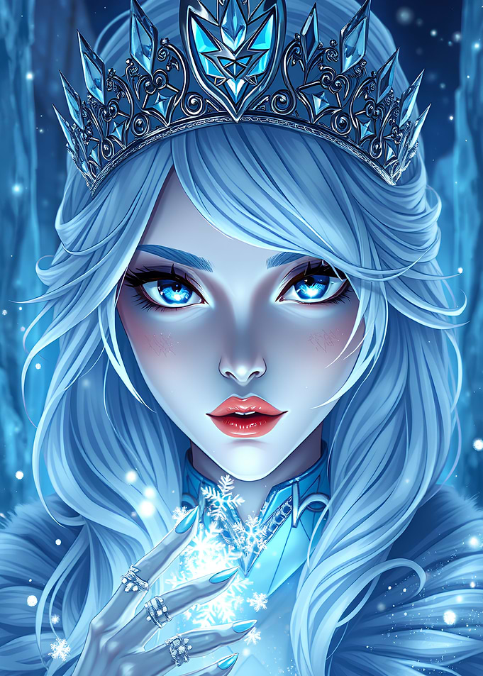 Ice Queen with Crown and Snowflakes