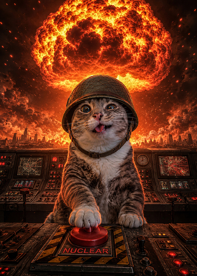 Cat pushing nuclear button