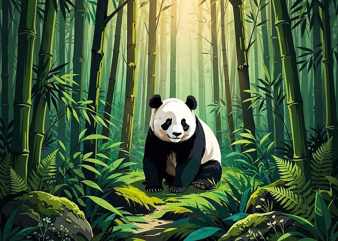 Panda in a Bamboo Forest