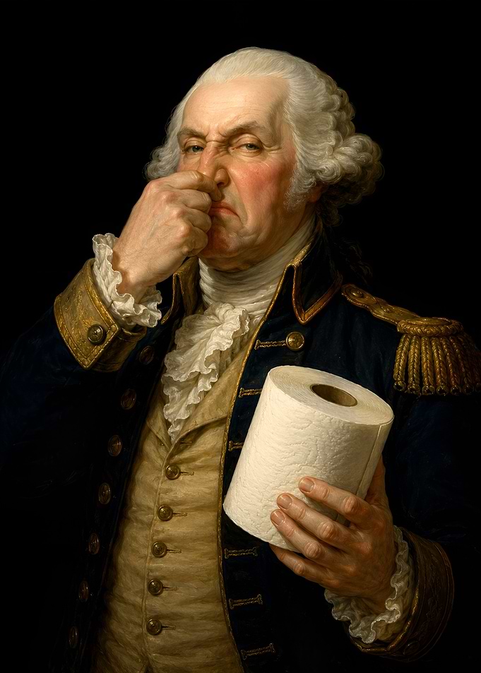 George Washington holding toilet paper