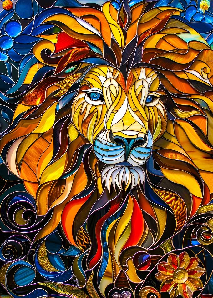 Stained Glass Lion Portrait