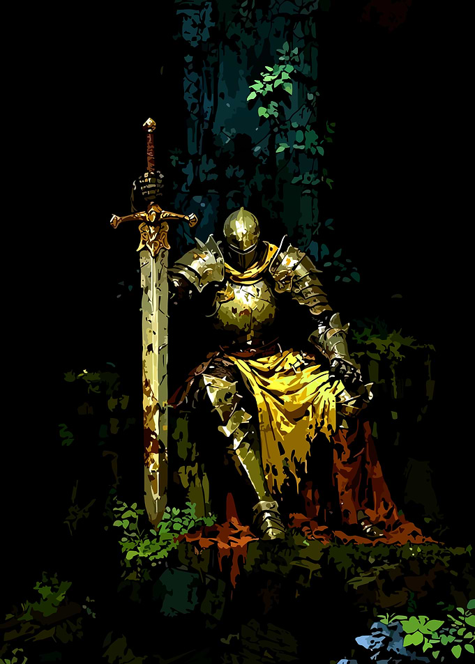 Knight in Golden Armor with Sword