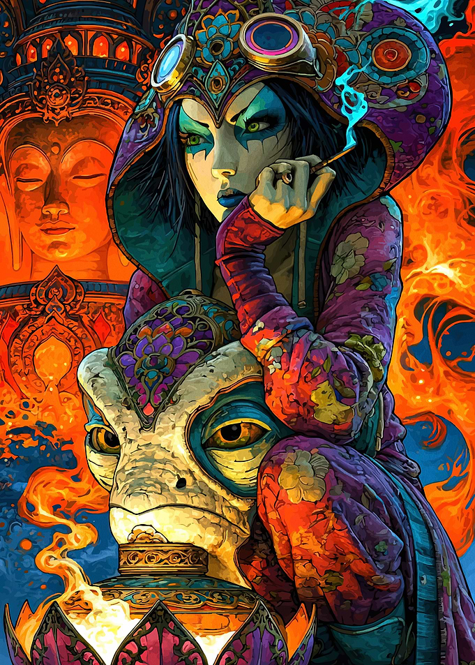 Mystical Woman and Reptilian Creature