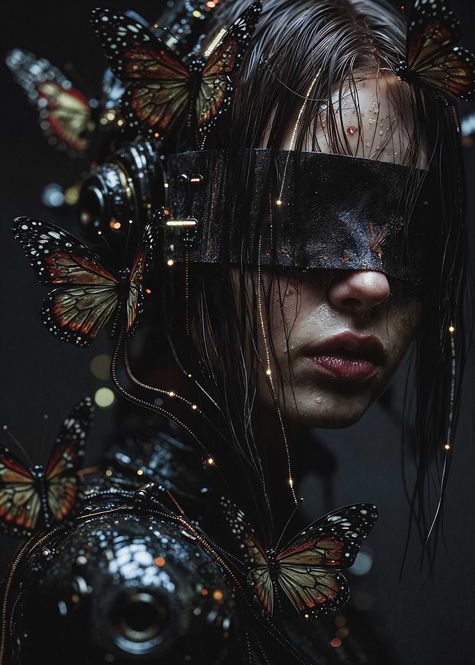 Cyberpunk Woman with Butterflies