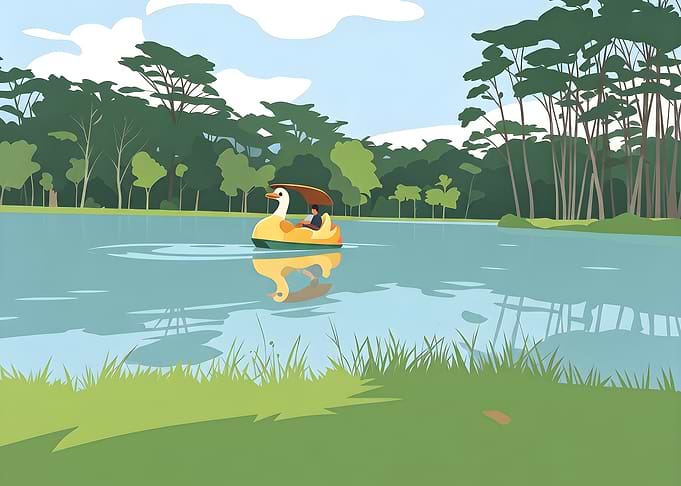 Duck Boat on a Serene Lake