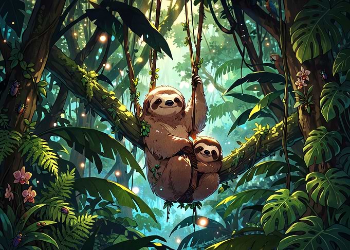 Sloths in a Lush Jungle