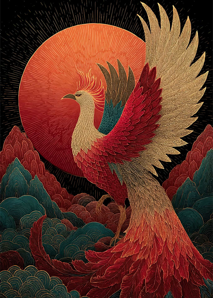 Phoenix Rising Over Mountains