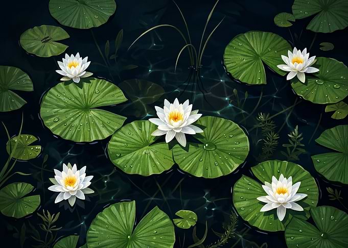 Serene Water Lilies on Dark Water