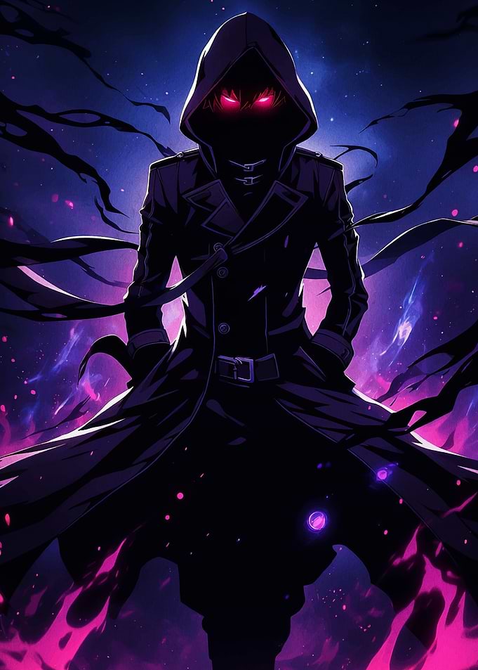 Dark Hooded Figure with Glowing Eyes