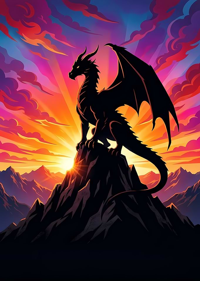 Dragon on Mountain at Sunset