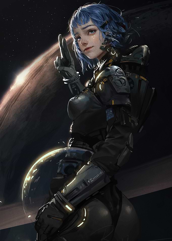 Astronaut girl with blue hair