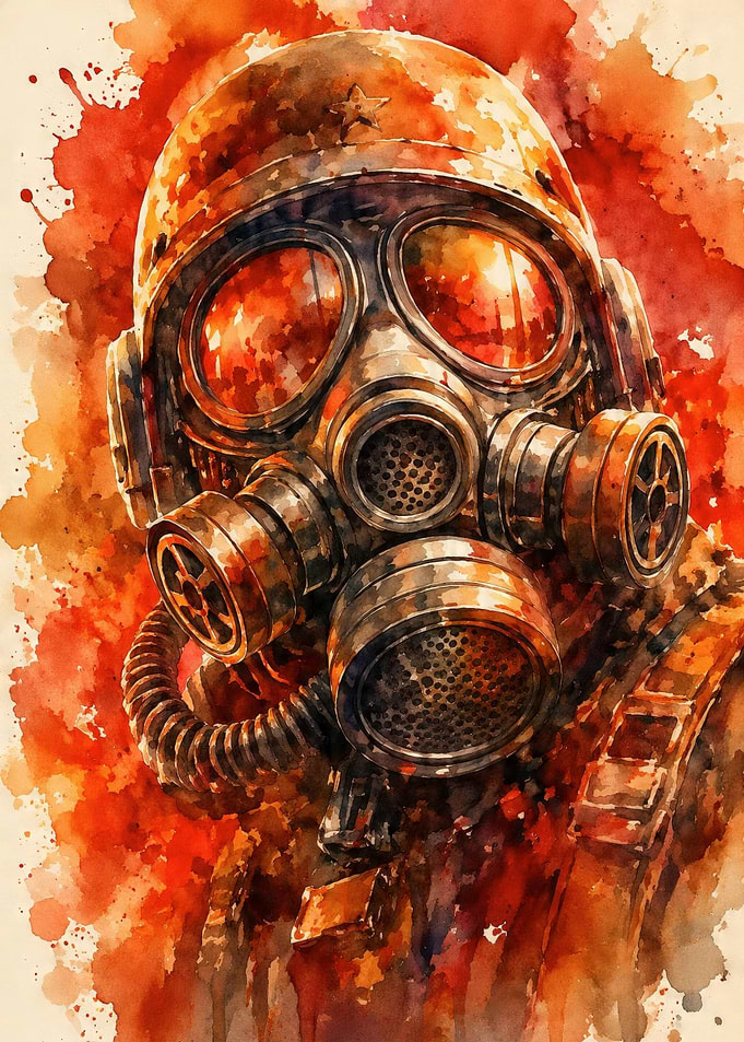 Watercolor Gas Mask Portrait
