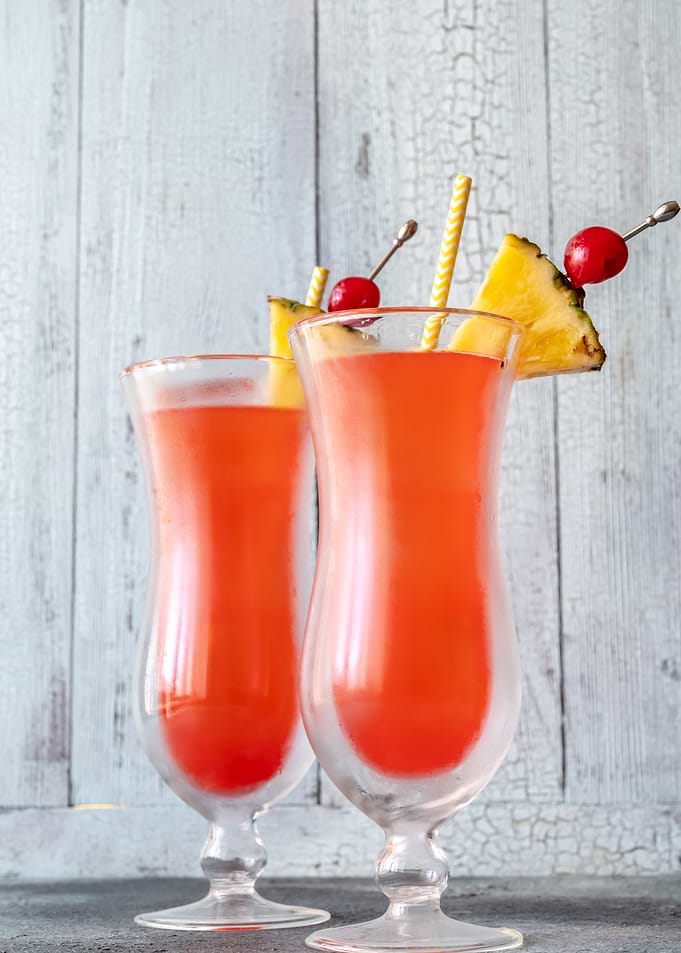 Tropical Cocktails with Pineapple and Cherry