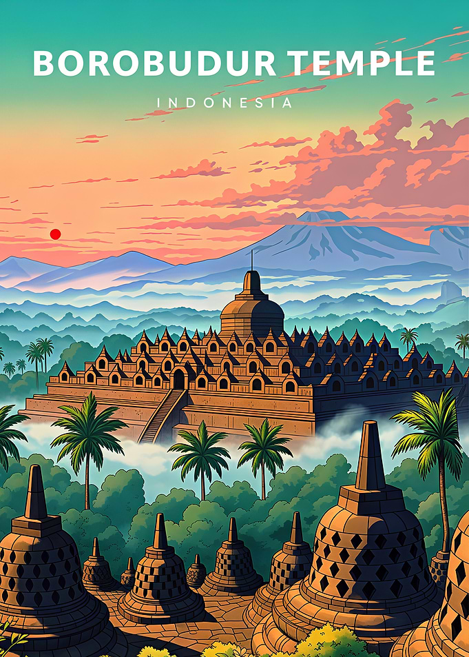 Borobudur Temple Indonesia Travel Poster