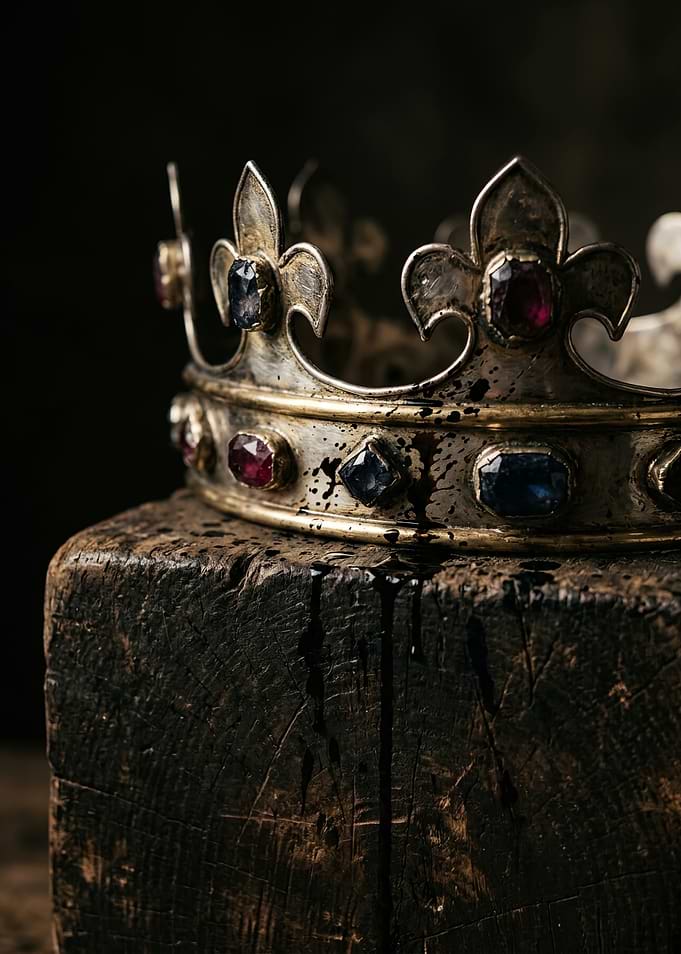 Ornate Crown on Wooden Block
