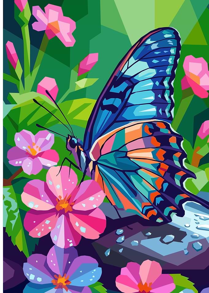 Geometric Butterfly on Flowers
