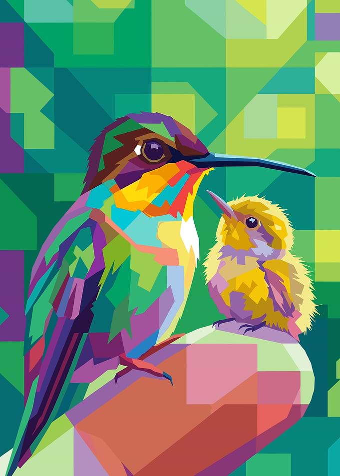 Hummingbird and Chick Pop Art
