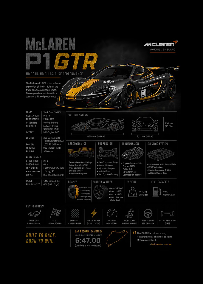 McLaren P1 GTR Car Poster