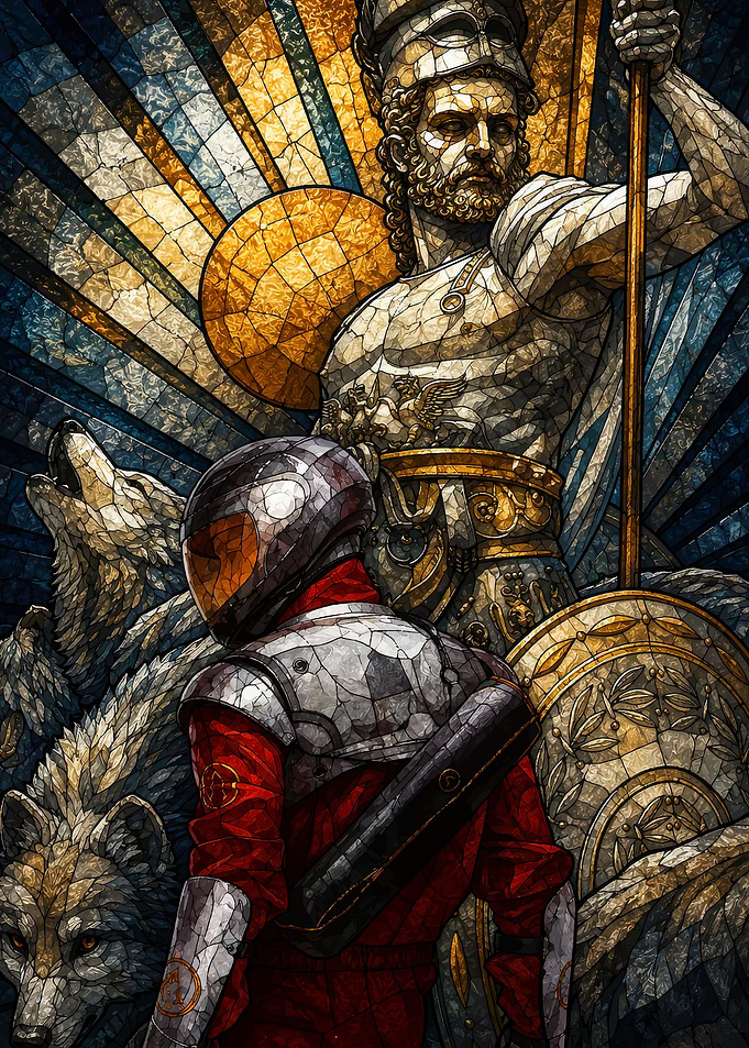 Astronaut and Ancient Warrior