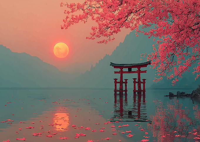 Serene Japanese Torii Gate at Sunset