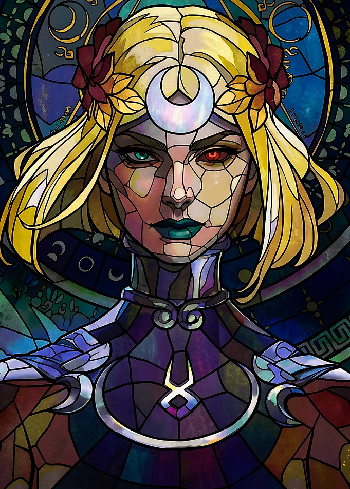 Stained Glass Portrait of a Warrior Goddess