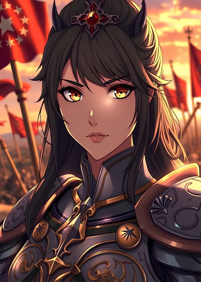 Anime Warrior Princess with Flags