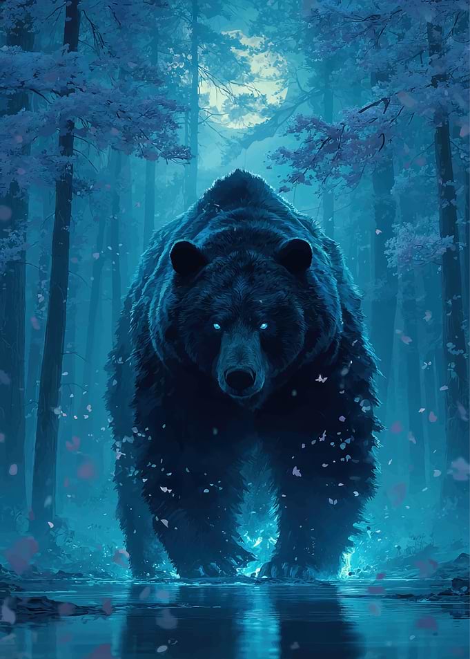 Mystical Bear in a Moonlit Forest
