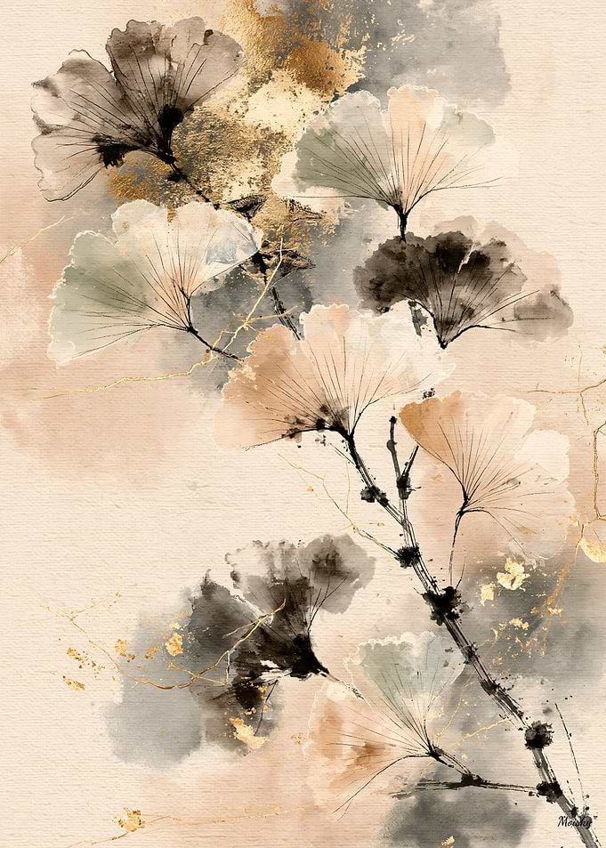Neo-Rinpa Ginkgo Reverie No. 04 – Japanese Botanical Wall Art