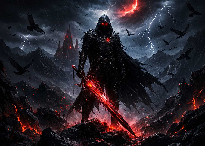 Dark Warrior with Fiery Sword