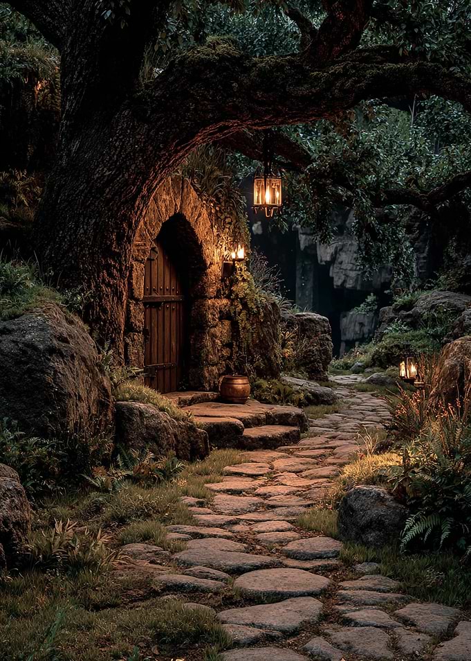 Enchanted Forest Entrance with Stone Path