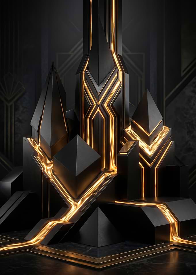 Futuristic Black and Gold Abstract Sculpture