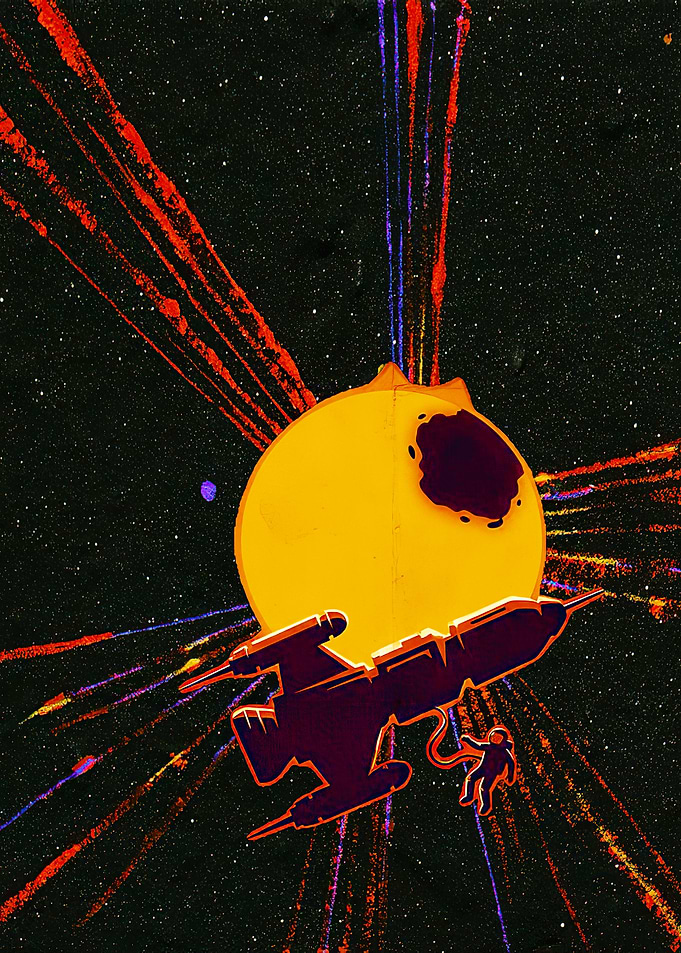 Astronaut and Spaceship Near a Planet