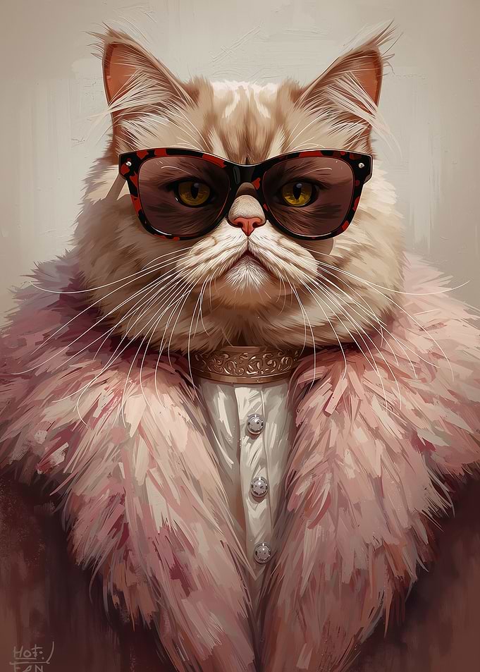 Dapper Cat in Sunglasses and Fur Coat