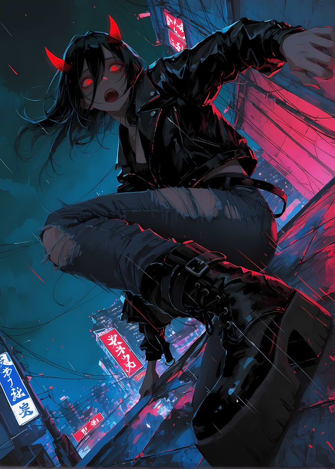 Demon Girl in Cyberpunk City