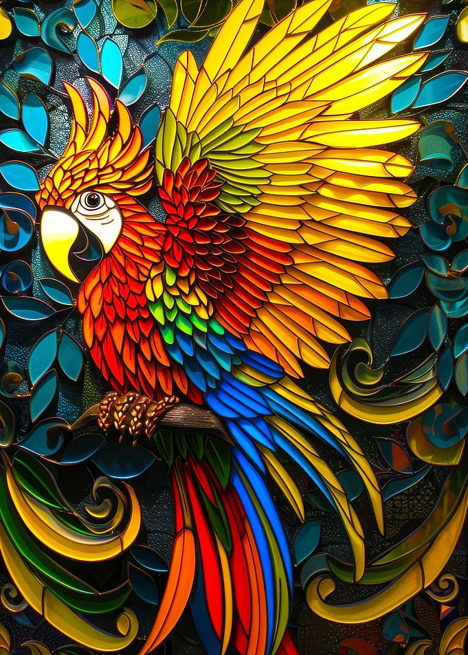 Stained Glass Parrot Art