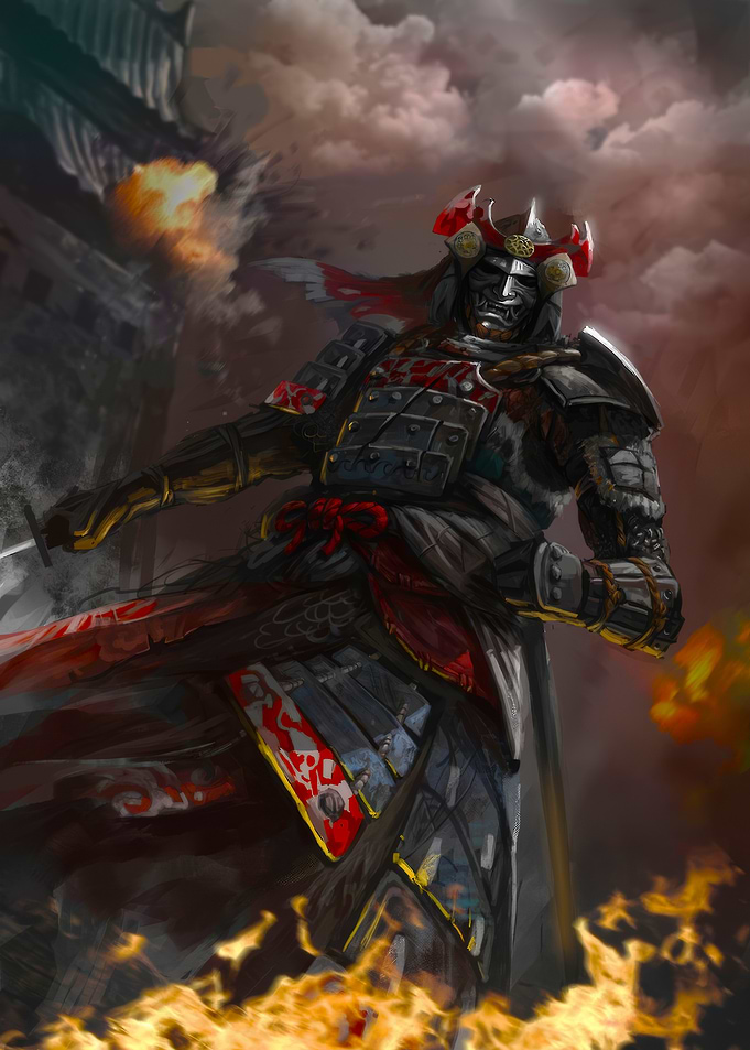Samurai Warrior in Fiery Battle