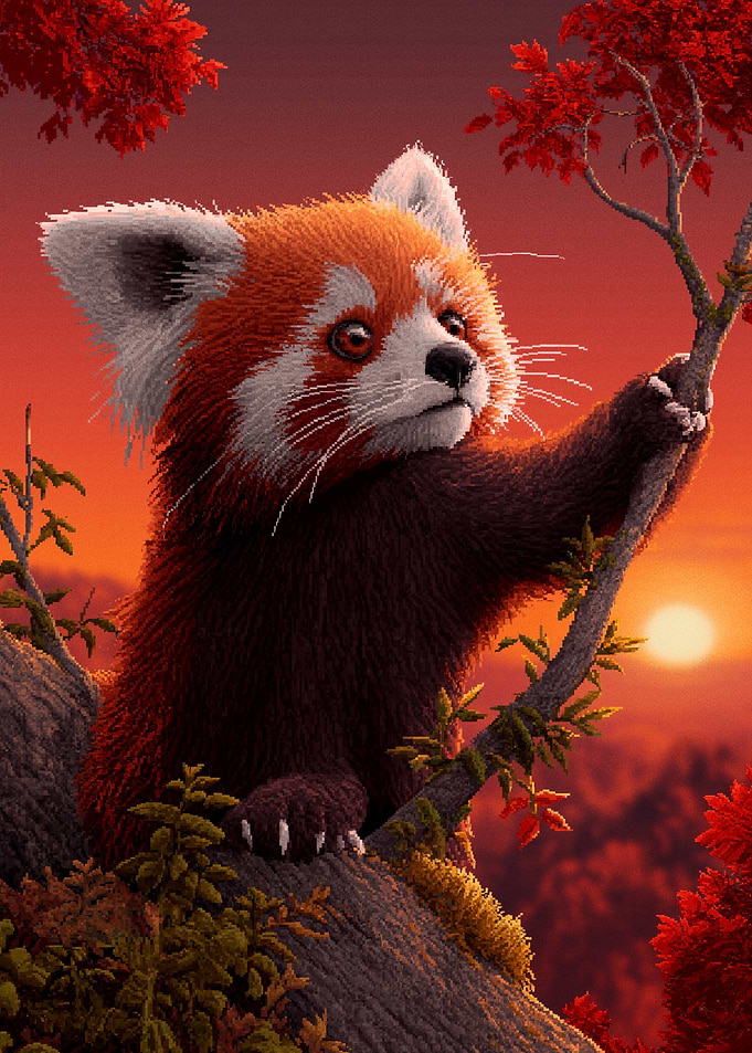 Red Panda in a Tree at Sunset