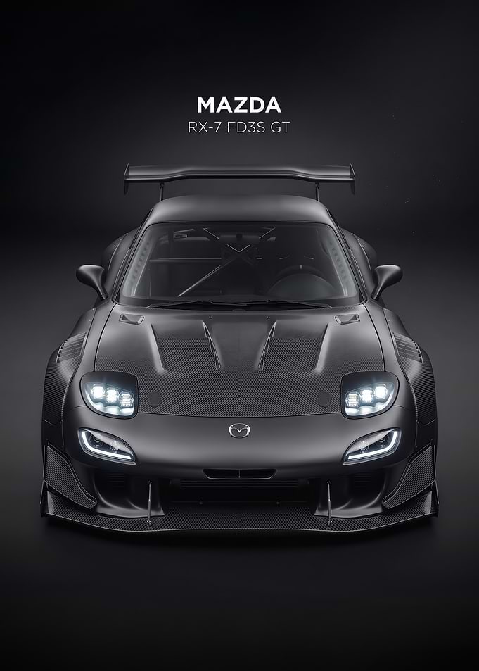 sleek dark Mazda RX-7 FD3S GT car poster