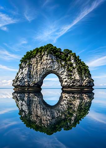 Natural Rock Arch Over Calm Water