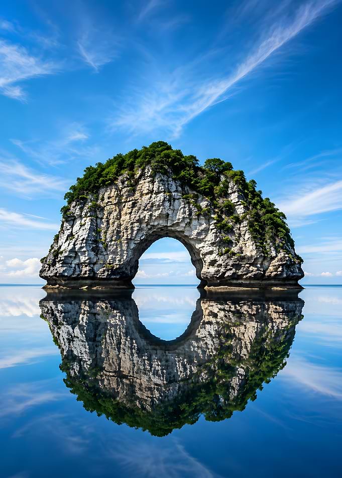 Natural Rock Arch Over Calm Water