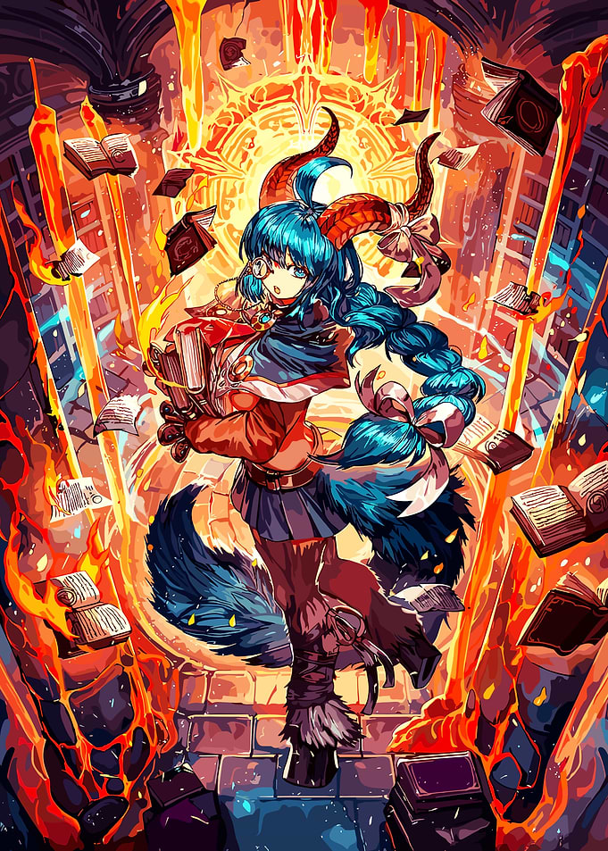 Fantasy Character with Books and Lava