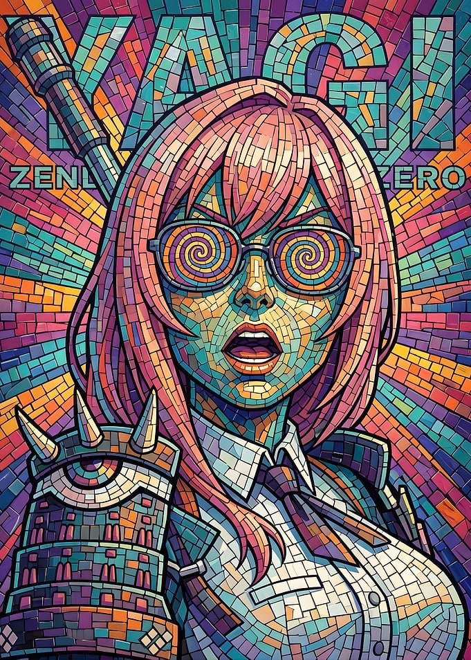 Mosaic Anime Girl with Hypnotic Eyes