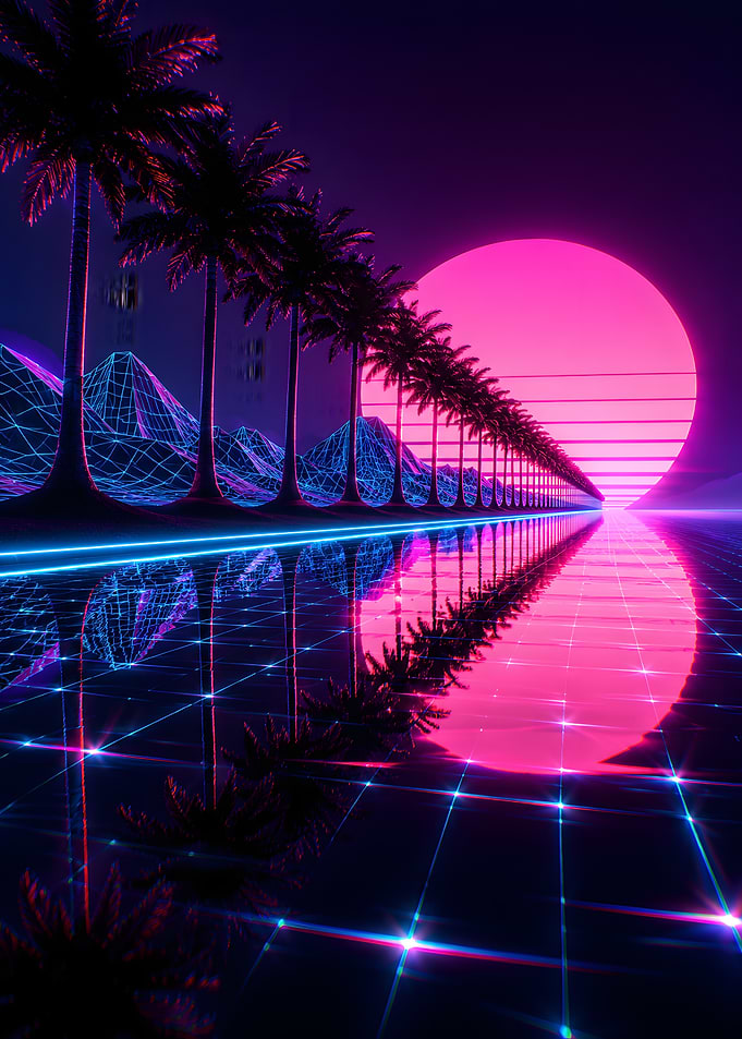 Retro Sunset Palm Tree Reflection