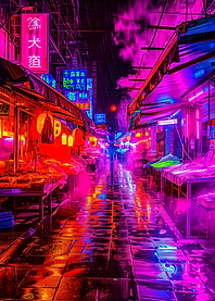 Neon Cyberpunk Night Market