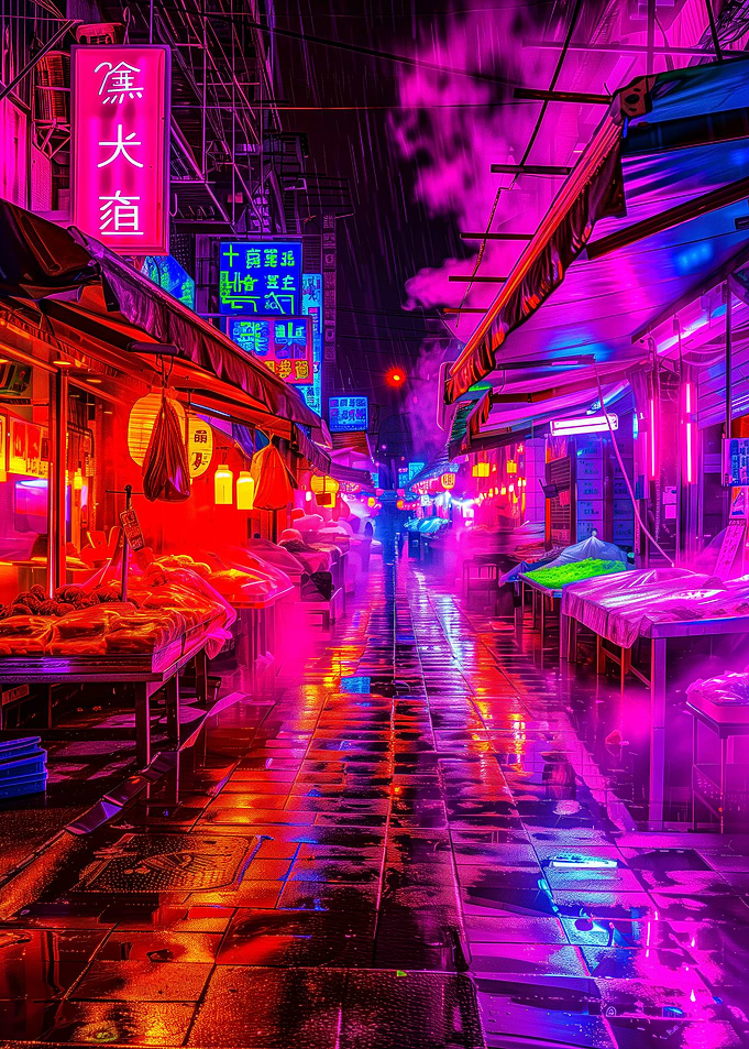 Neon Cyberpunk Night Market