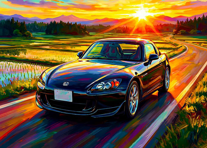 Retro 2004 Honda S2000 JDM Legend Road Trip at Sunset Japan
