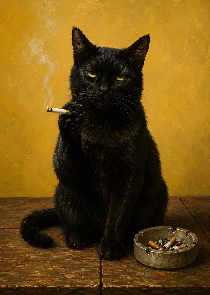 Black Cat Smoking Cigarette