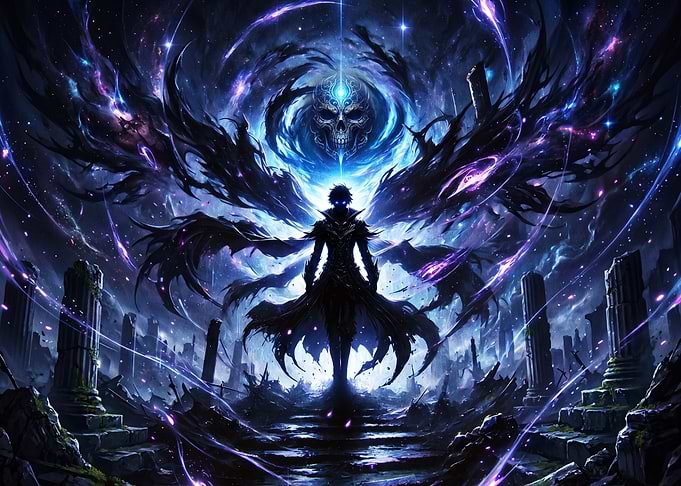Dark Fantasy Warrior in Cosmic Realm