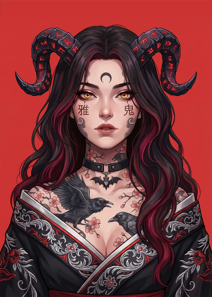 Gothic Anime Demon Girl Kimono