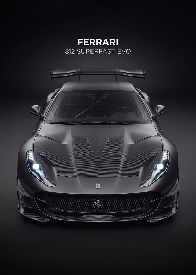sleek dark Ferrari 812 Superfast Evo black car poster
